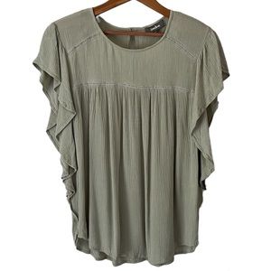 Neiman Marcus Sea Foam Green Flutter Flowy Sleeves Crinkle Blouse Size Small